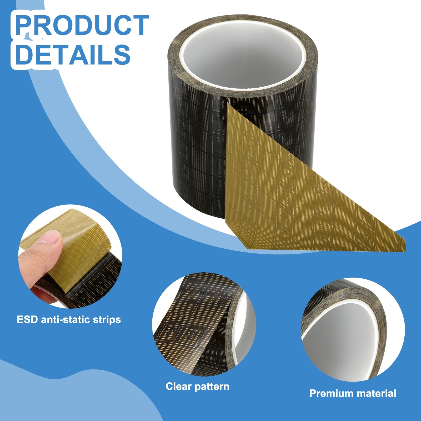 Antistatic Grid ESD Tape 2.36 Mil Thick 3-15/16 Inch x 39 Yards Black/Yellow gallery