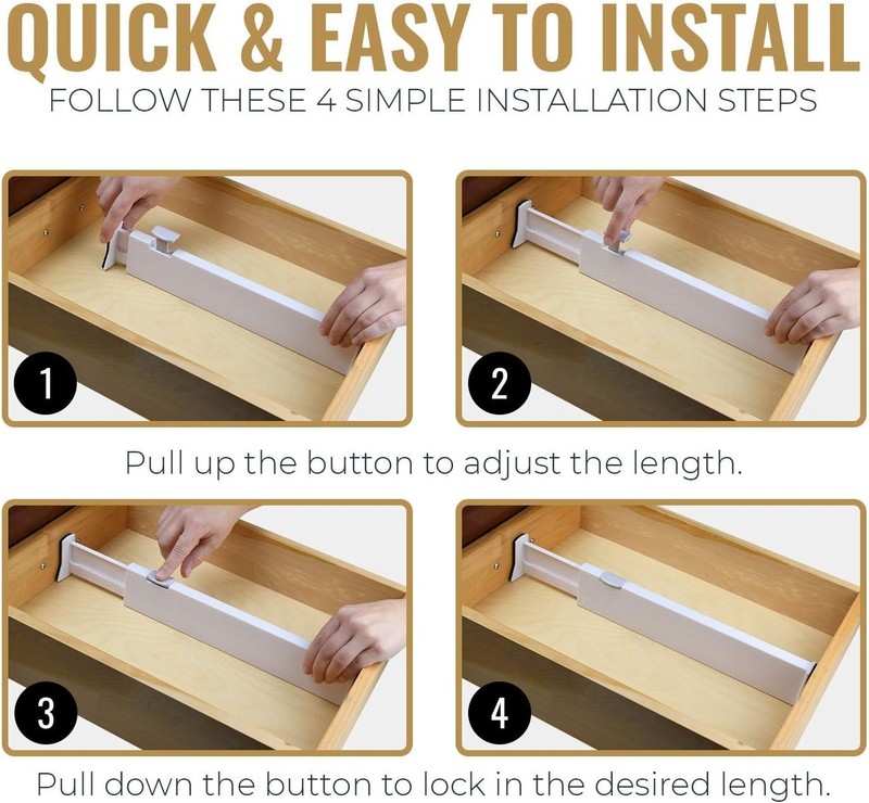 Adjustable Deep Drawer Divider – 5" Tall, Expandable 13-22", 10-Pack, Non-Sli... gallery