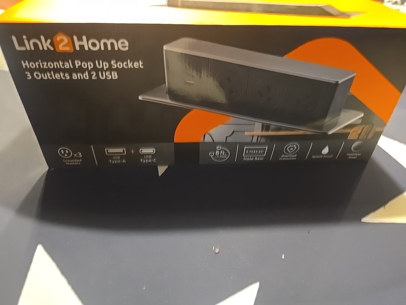 Link2Home Horizontal Pop-Up Socket 3 Grounded Outlets 2 USB 6ft Awg gallery