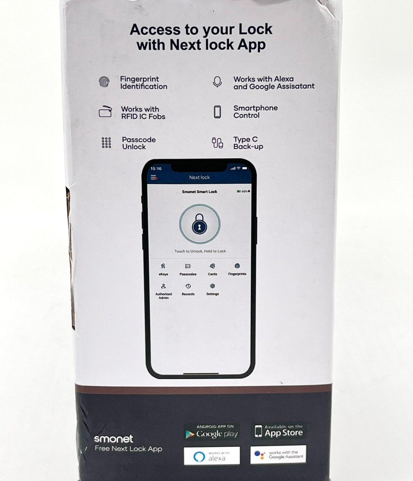 NEW Smonet Front Door Smart Lock With Fingerprint & IOC Fobs - Black gallery