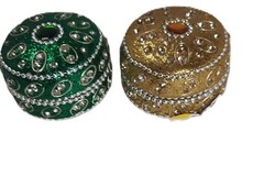 Rhinestone Beaded Tea Light Candle Holders Tin Box -Jeweled – Indian – Vintage