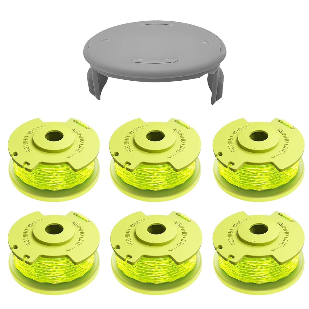 Weed Wacker String Compatible for Ryobi One Plus+ 6 Spools+1 Cap, Green
