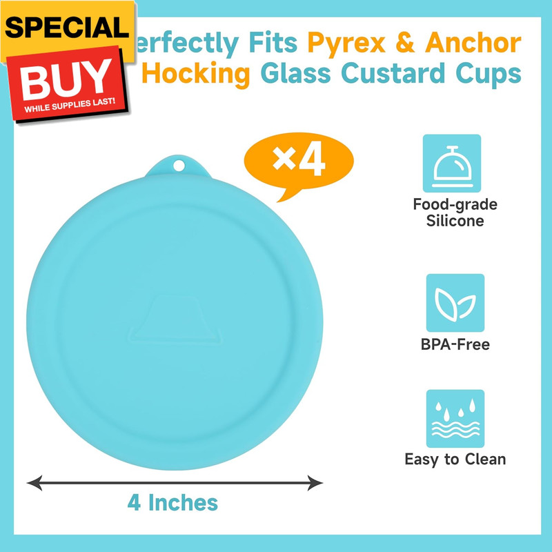 4 PCS Silicone Replacement Lids for Pyrex and Anchor Hocking Glass Custard Cups gallery