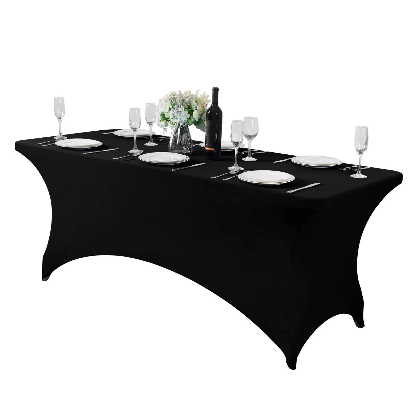 2Pack, 6FT Spandex Table Cover Fitted Rectangular Tablecloth 2PC 6FT Black gallery