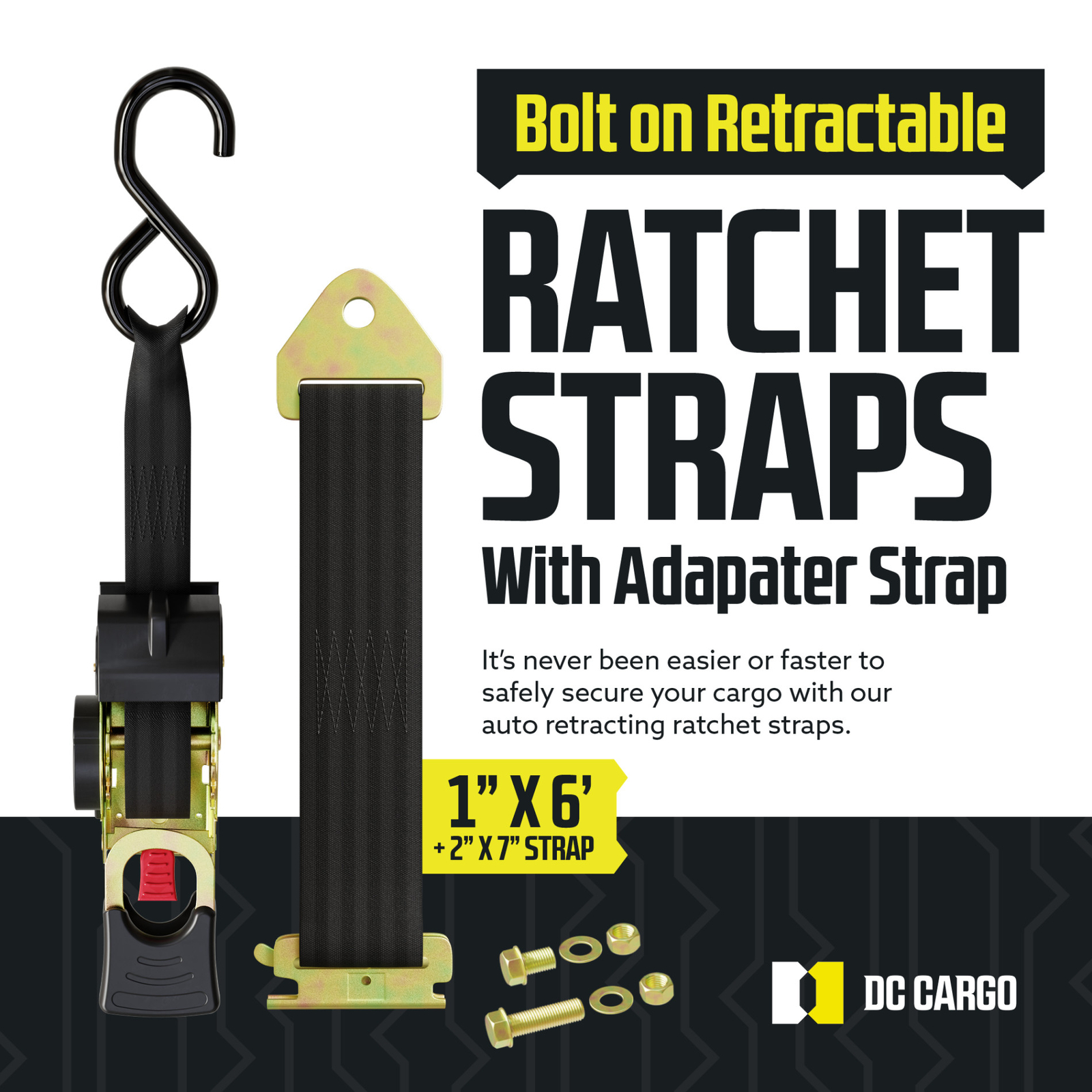 DC Cargo Retractable Ratchet Strap w/ E-Track Adapter & S-Hook 1" x 6' 2-pack gallery