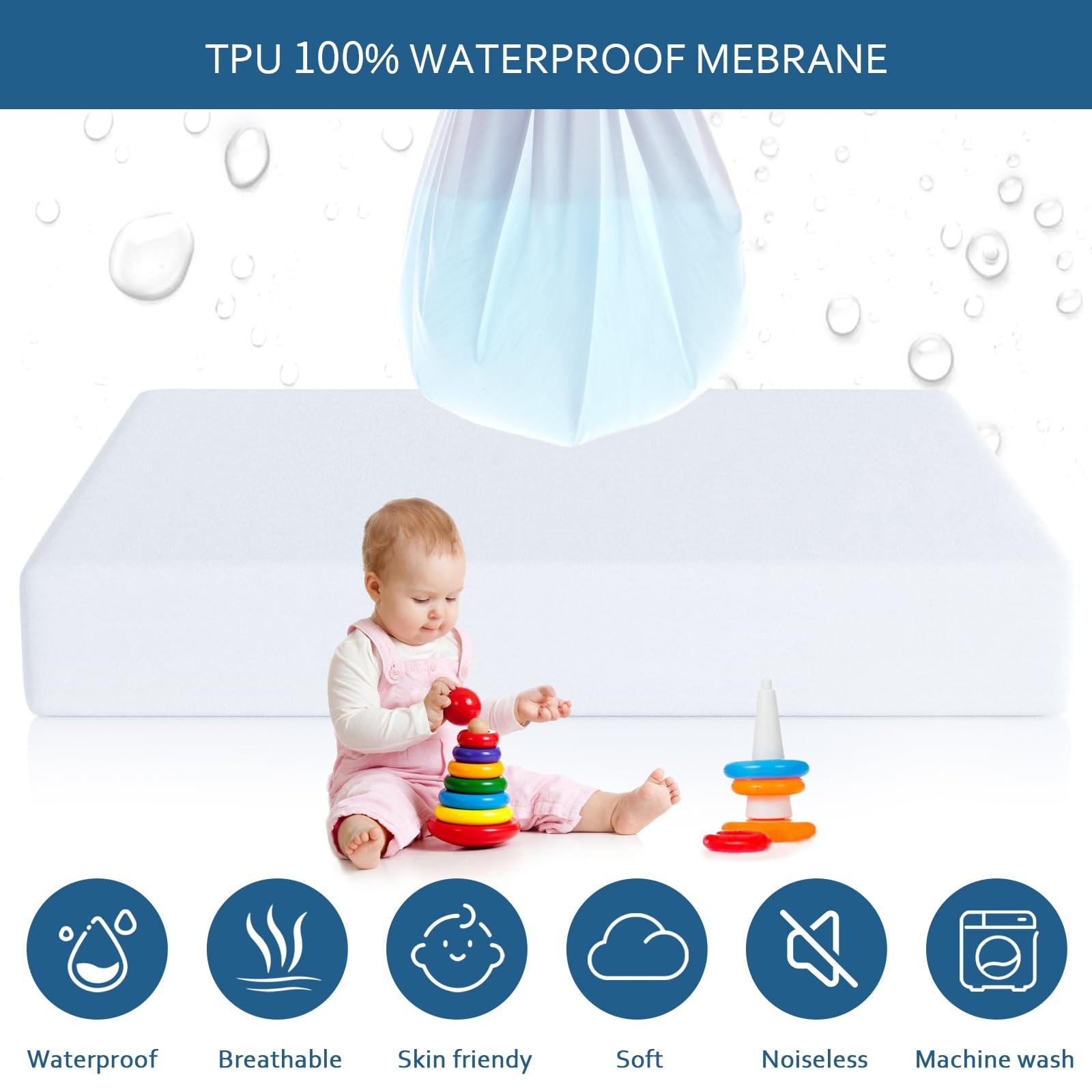 Zippered Mattress Protector Queen with Ultra Soft Terry Surface, 6-Side gallery