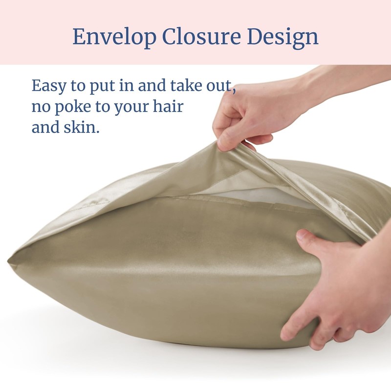 Silk Like Satin Pillowcases, 2 Pack King Size, Beige gallery