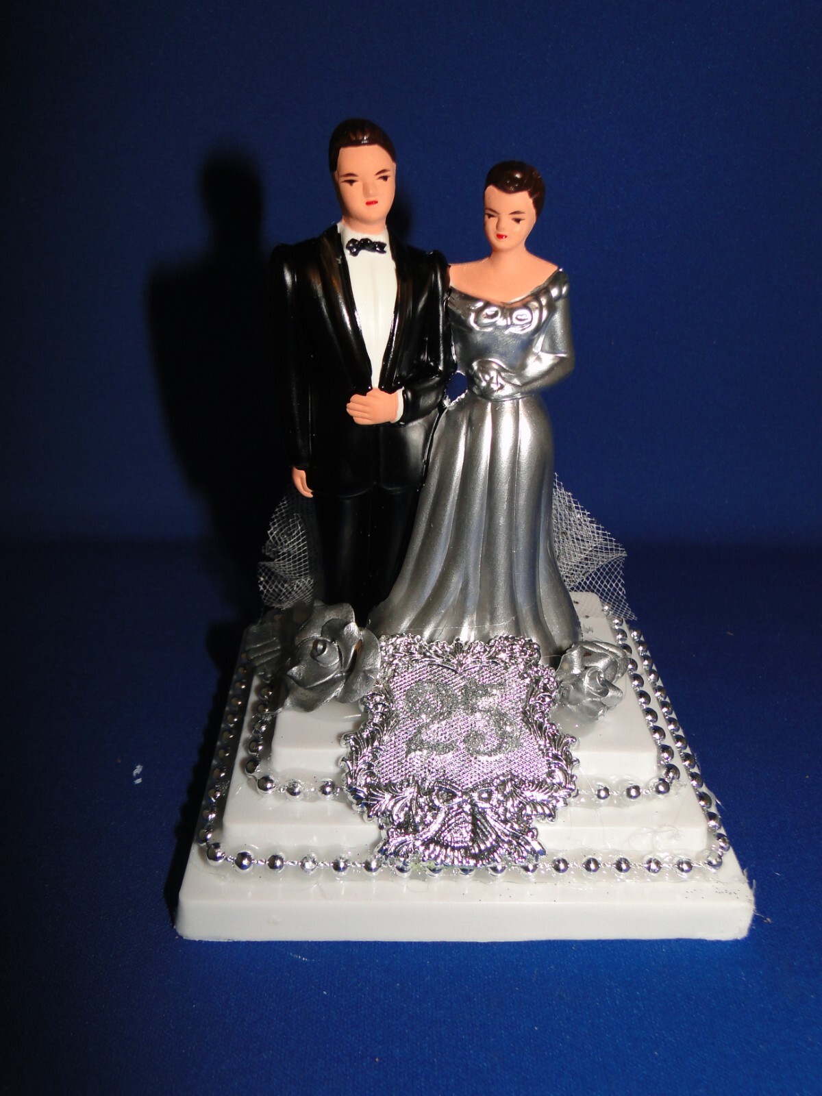 New 25th Wedding Anniversary caketopper with Bride & Groom in Silver #23 gallery