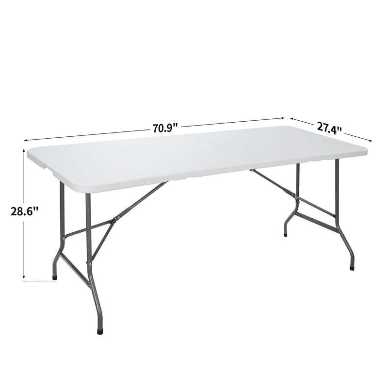 Rectangular Plastic 6 Ft Folding Table Dining Picnic Camp W/Handle 220lbs White gallery