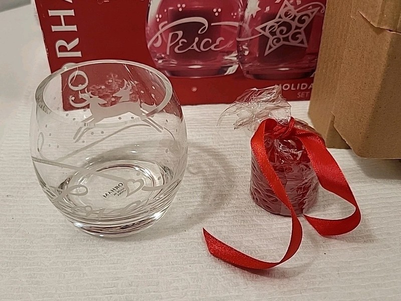 GORHAM 3 pack NEW holiday votives with candles - PEACE, LOVE, JOY gallery