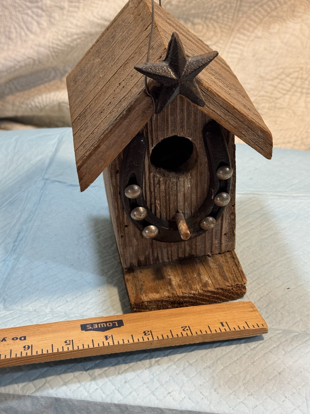 Rustic Brown Black Wood Metal Hanging Bird House Star Horseshoe Front 1 Comp gallery