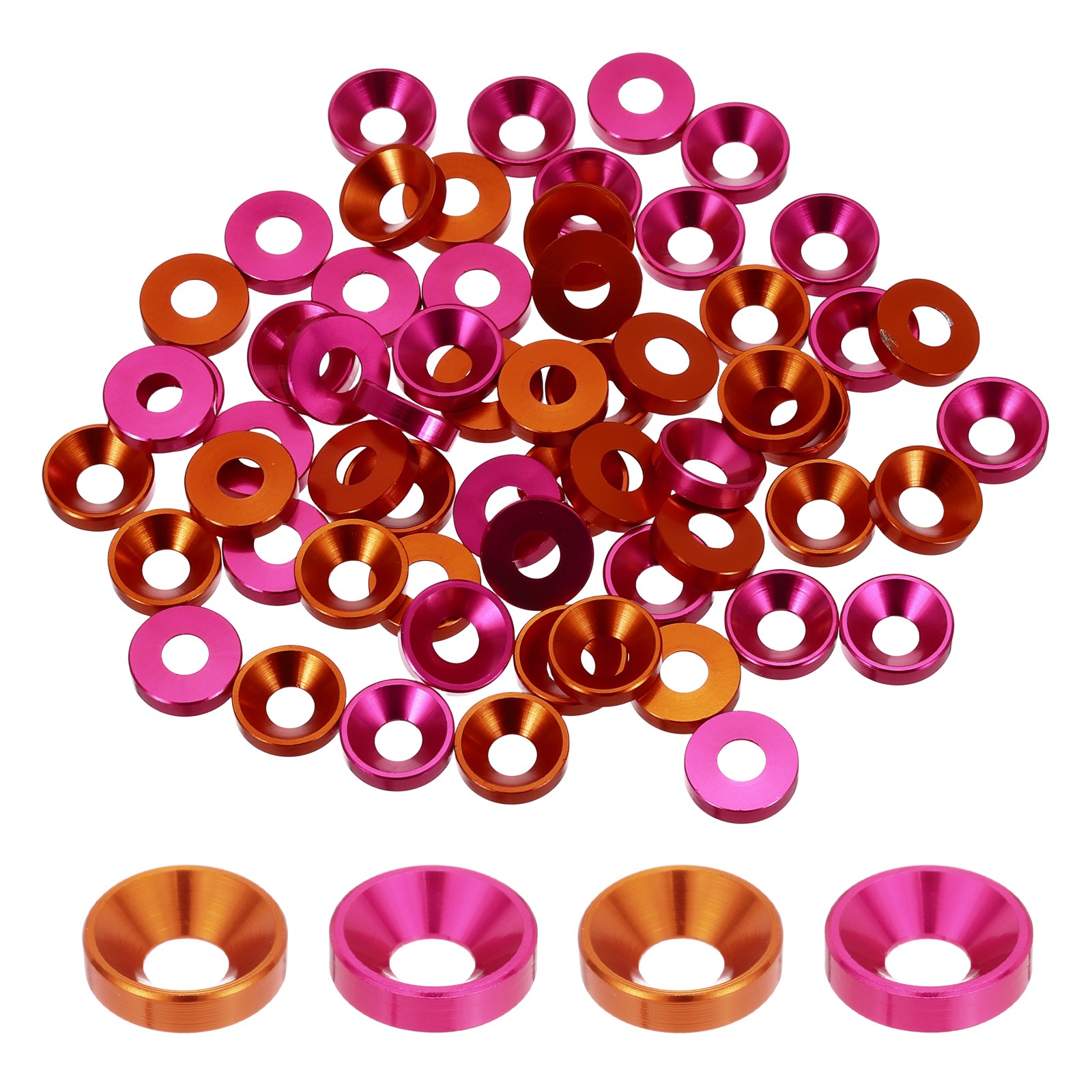 60pcs M4 Counterbore Washers, 10mm/0.39inch Aluminum Alloy, Hot Pink Orange gallery
