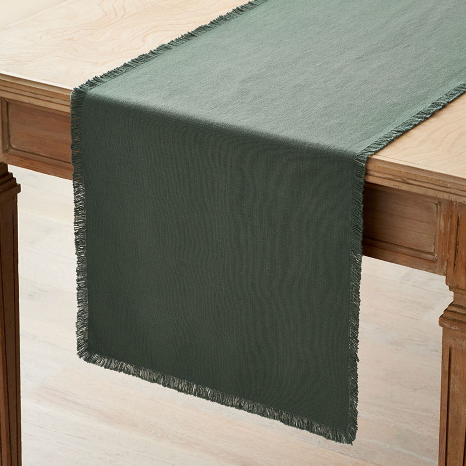 Solid Fringe Table Runner - Moss Green, 16 in. x 108 in.... gallery