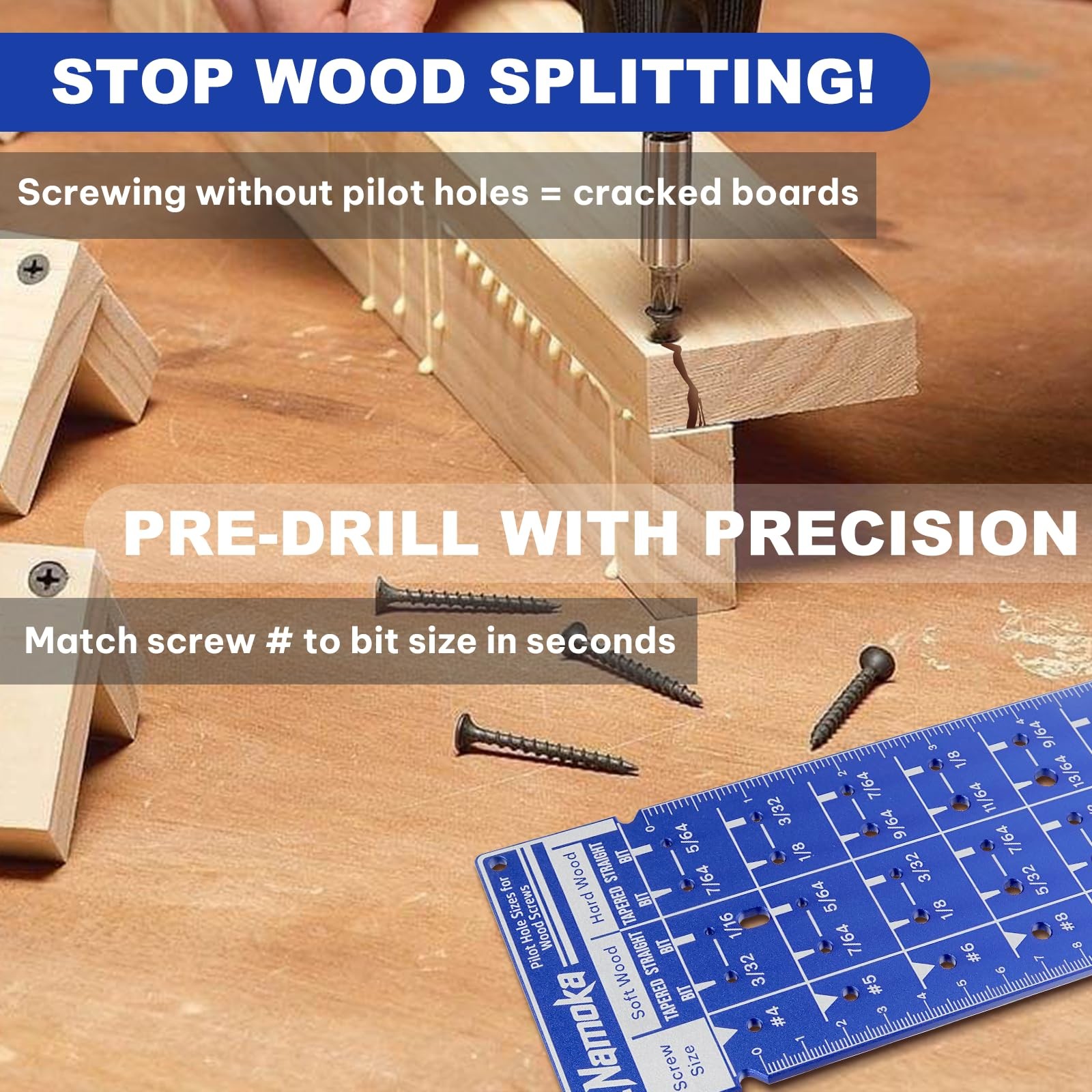 NAMOKA Screw Size Chart & Drill Bit Gauge - 8.07 x 3.23 x 0.16 inches, Blue 15cm gallery