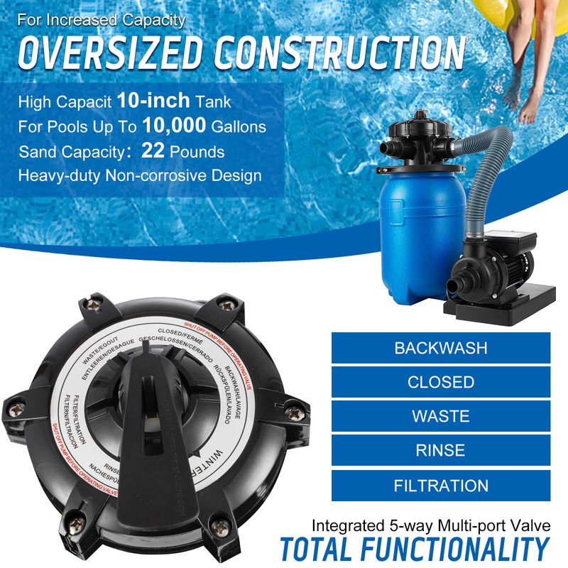 10" Sand Filter System Above Ground 10,000 Gallons Pool with 1/3HP Pump 2640GPH gallery
