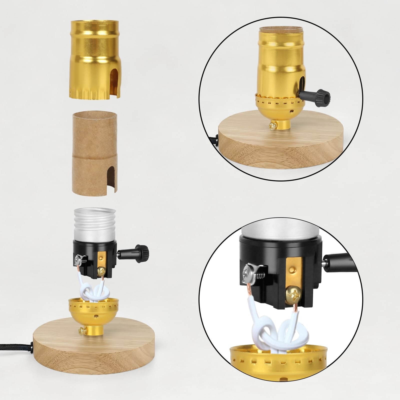 2-Way Lamp Socket Replacement, E26 Base Listed, Turn Knob Gold gallery