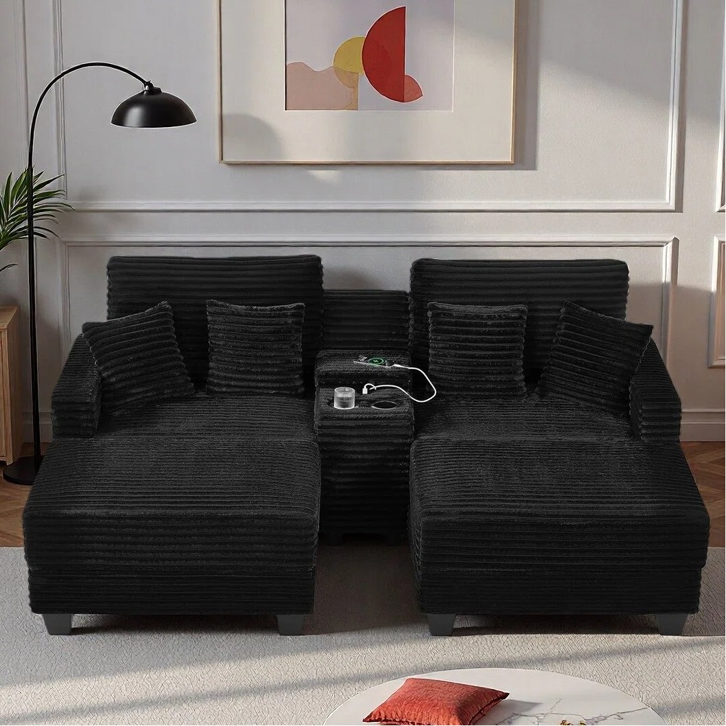 82.6" Oversized Chaise Lounge Chair Sofa with Storage &USB, Cup Holder & Ottoman gallery