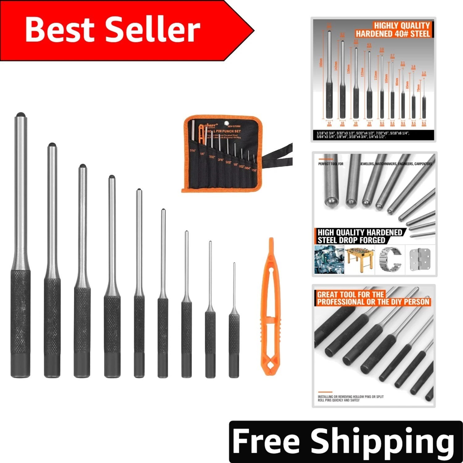 Versatile Hand-Powered Roll Pin Punch Set – 9 Sizes for Automotive & Jewelry gallery