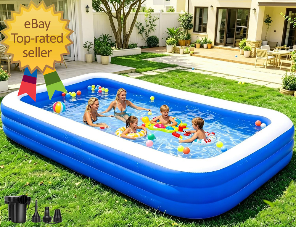 Large Inflatable Pool 130"×72"×22" Blow up Pool for Adults with Electric Pump