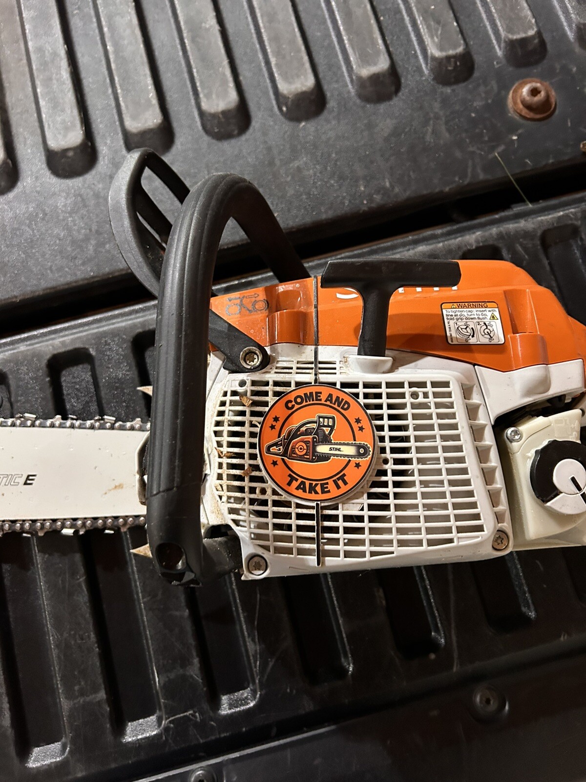 Stihl Chainsaw Sticker, “Come And Take It” 2 1/2 Inch. gallery