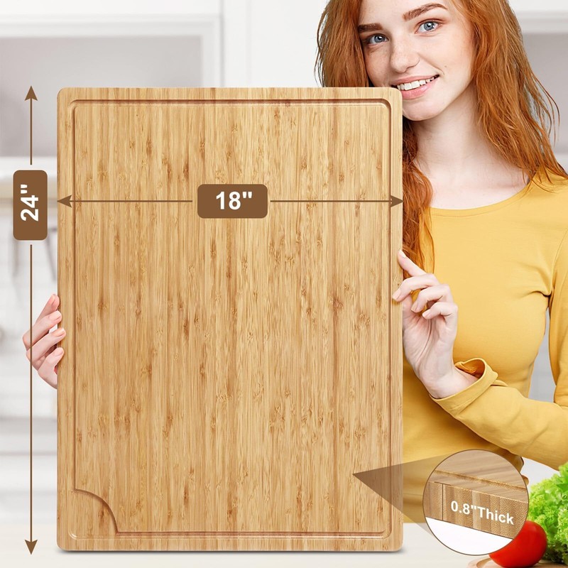 Wood Cutting Board for Kitchen Side Handle Chopping Board with Juice Grooves gallery