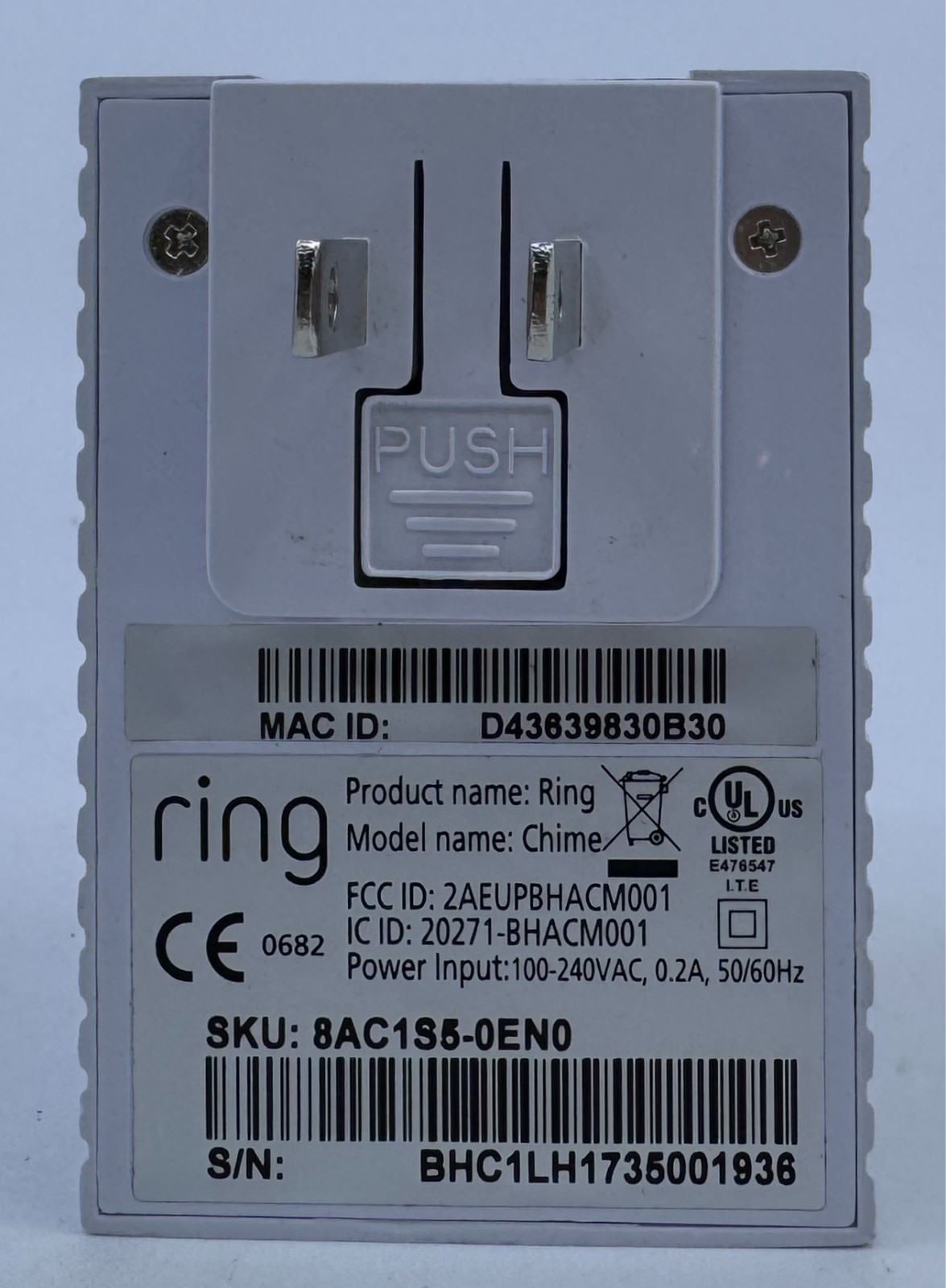 Ring Chime 1st First Gen Ring Door Bell White Outlet Plug-In 8AC1S5-0EN0 gallery