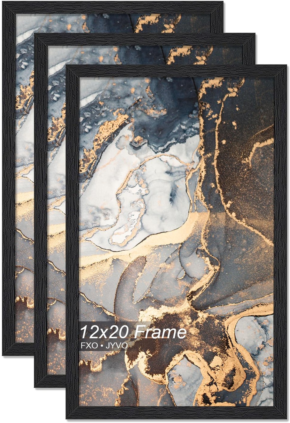 Fxojyvo Engineered Wood 12x20 Picture Frame Set of 3, Black Frame for 12 x 20... gallery