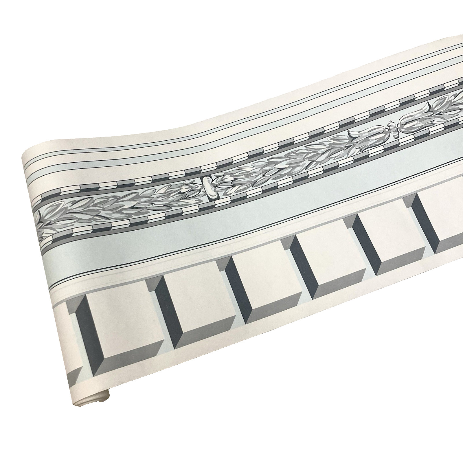 Light Blue Gray Dentil Molding Leaf Geometric Modern Wall paper Border 10.25" W gallery