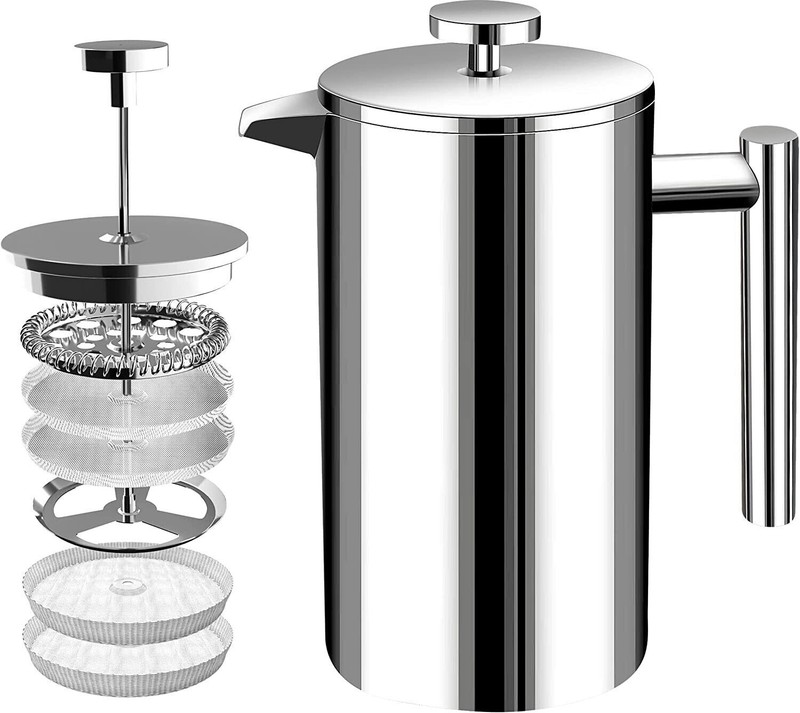 French Press Coffee Maker Stainless Steel Insulated Coffee Press 1000ml Silver gallery