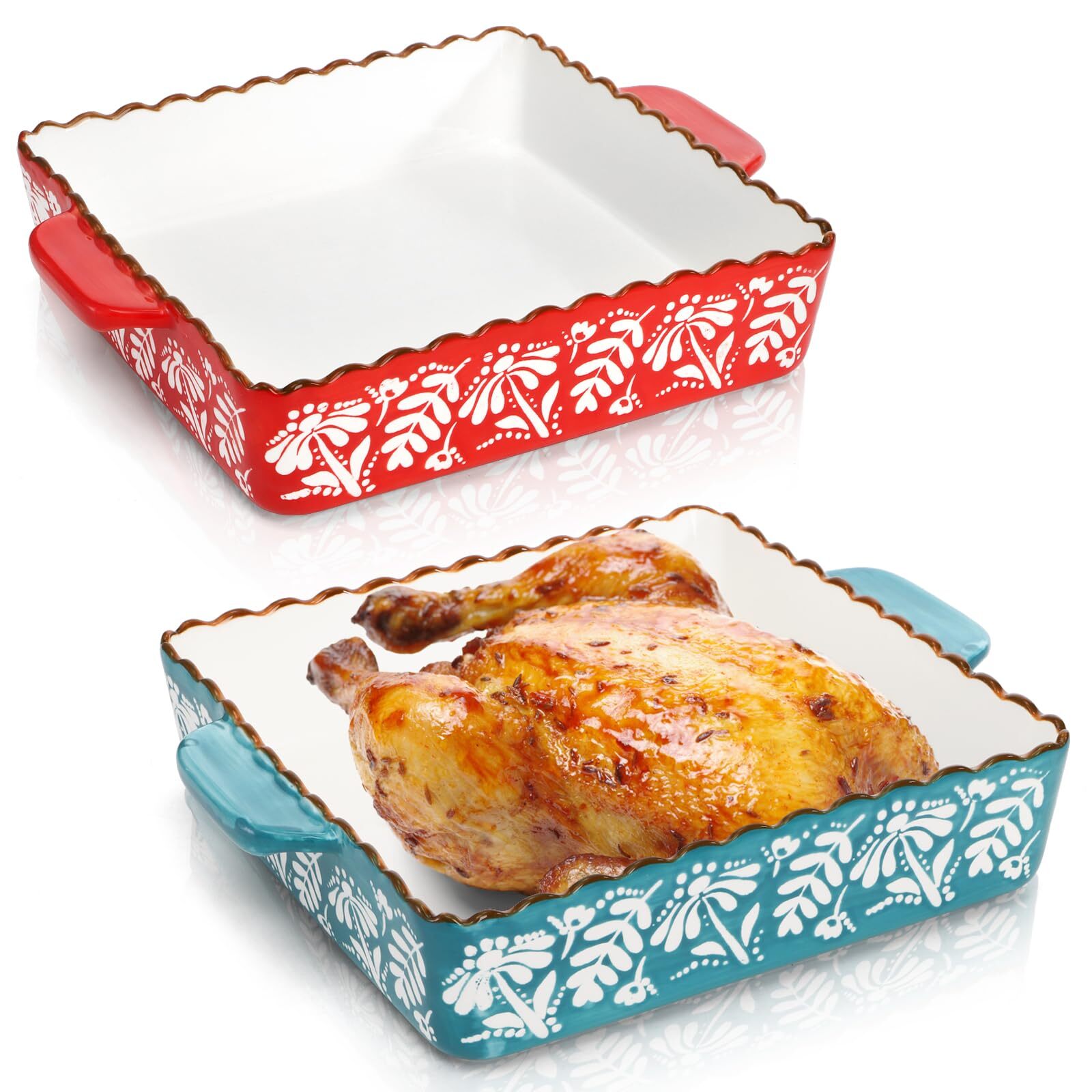 2 Pack Ceramic Baking Dish 9 x 9 inch Porcelain Square Bakeware with Double H... gallery