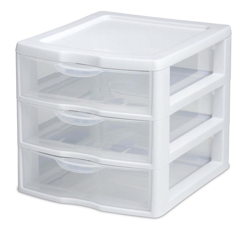 (2 pack) Small 3 Drawer Desktop Unit, Plastic, White！ gallery
