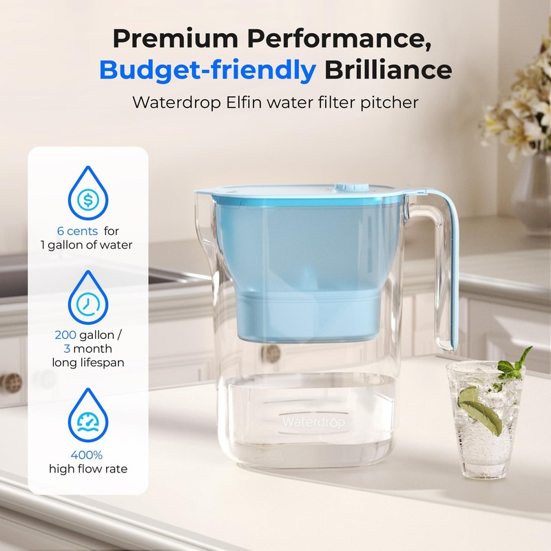 Waterdrop Water Filter Pitcher, 200-Gallon Long-Life, Countertop NSF Certified W gallery