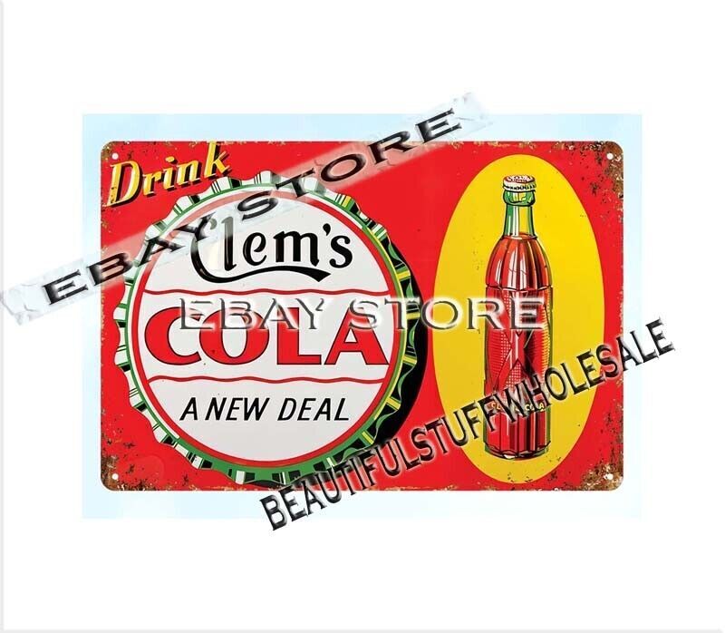 Marine Auto1930S Clem's Cola soda drink beverage bottle metal tin sign gallery