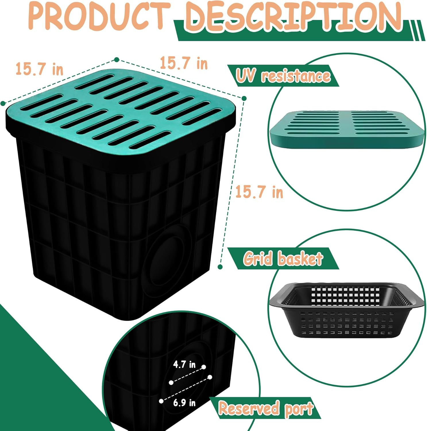 18x18 Large Catch Basin with Debris Basket - No Pre-Drilled Holes gallery