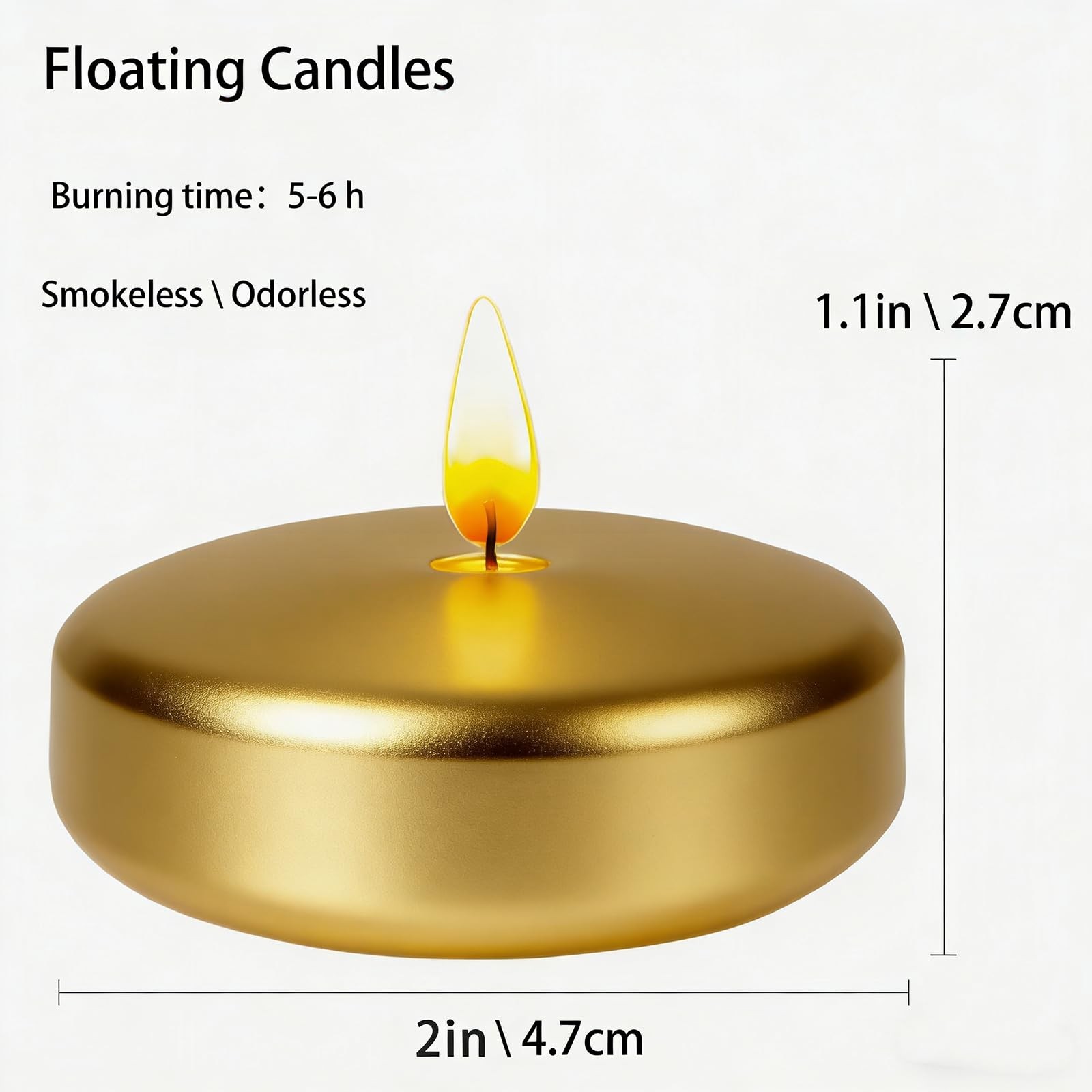 12 Pack Gold 2 Inch Floating Candles Paraffin Wax Elegant Clean Burning Flame gallery