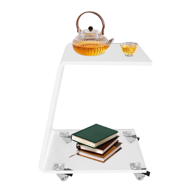 Acrylic Side Table Mobile C-Shaped End Table Clear Snack Rolling Cart 20kg max. gallery