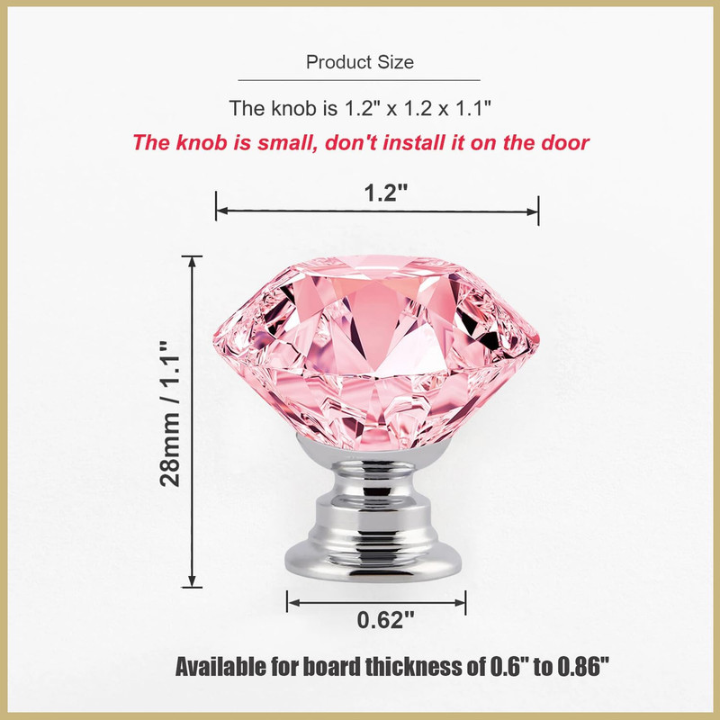 16 Pack Pink Crystal Cabinet Knobs 1.2" Diamond Glass, Girl Vanity Desk Handles, gallery
