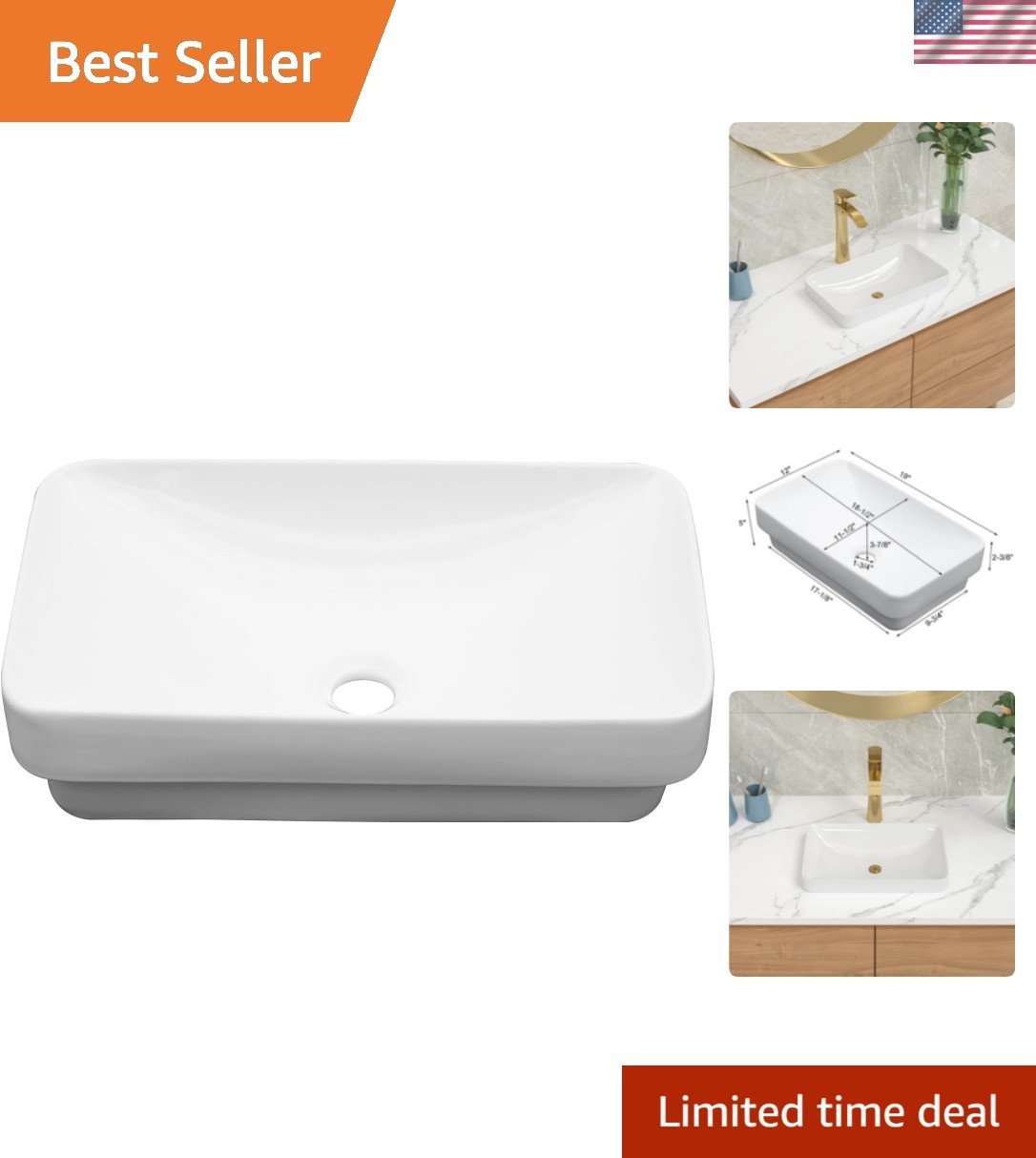 Elegant 19x12 Inch Semi-Recessed Ceramic Vessel Sink for Modern Bathrooms gallery