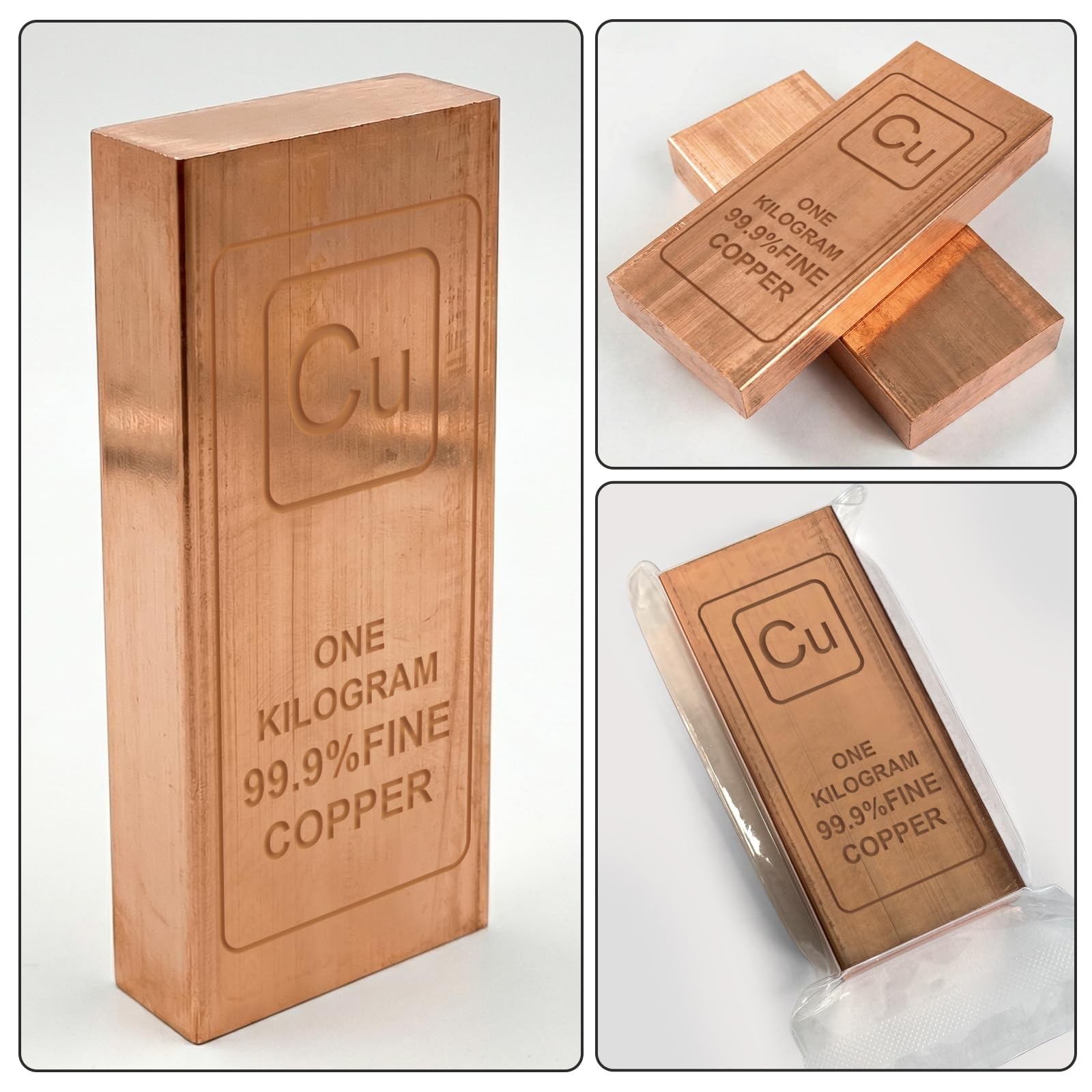 Solid Copper Bar 1 KG(2.2lb) | 99.9% Pure Copper (Cu 999) | Decorative Collec... gallery