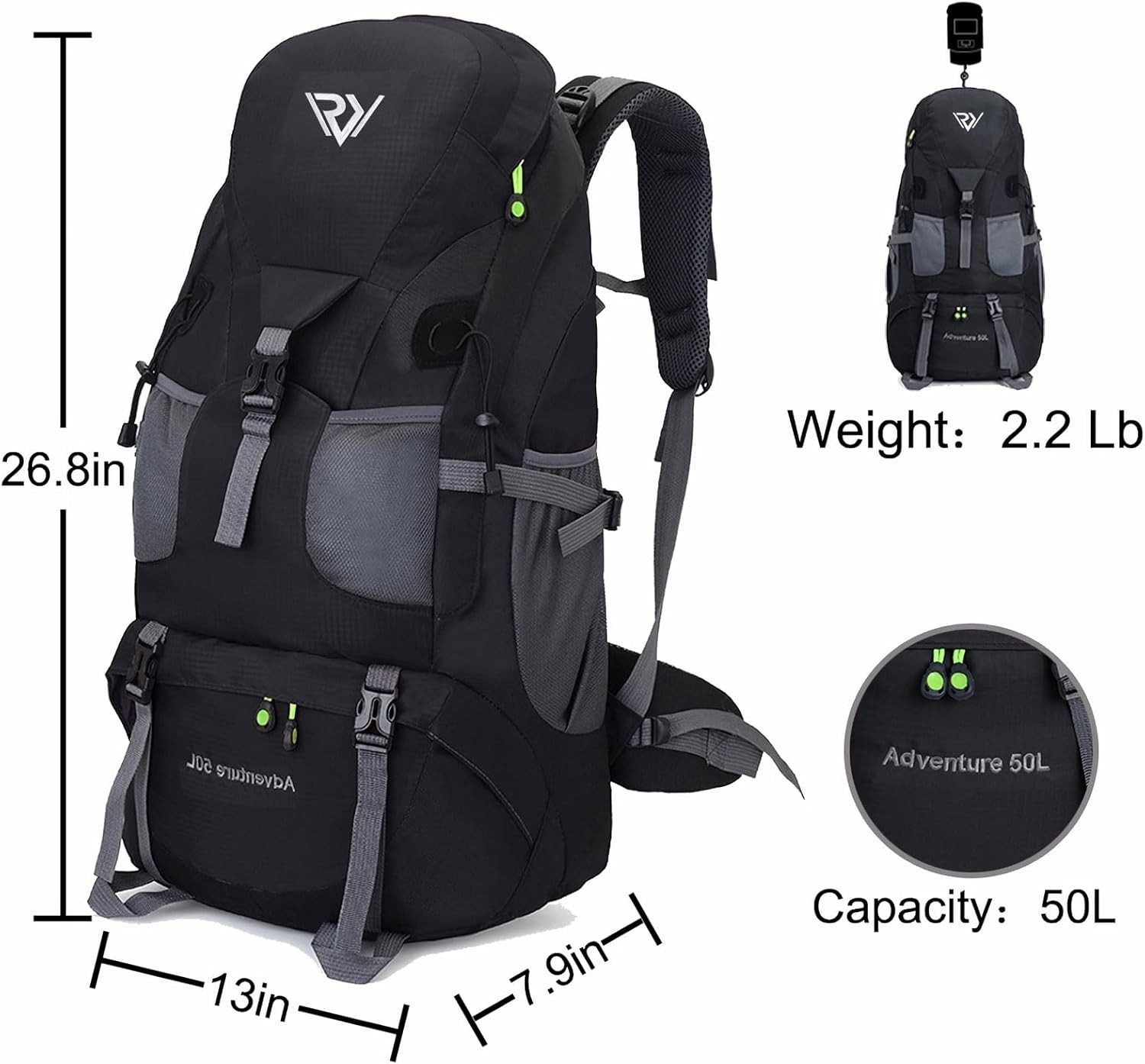 Spacious 50L Camping Backpack with Utility Pocket – Lightweight & Waterproof 4