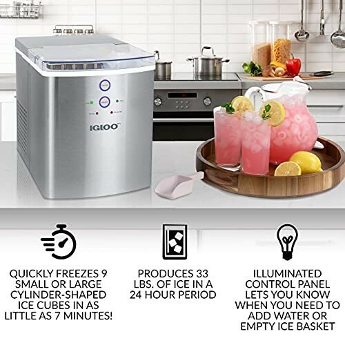 Igloo ICEB33SS, Countertop, Icemaker, Stainless steel, Large capacity,   gallery