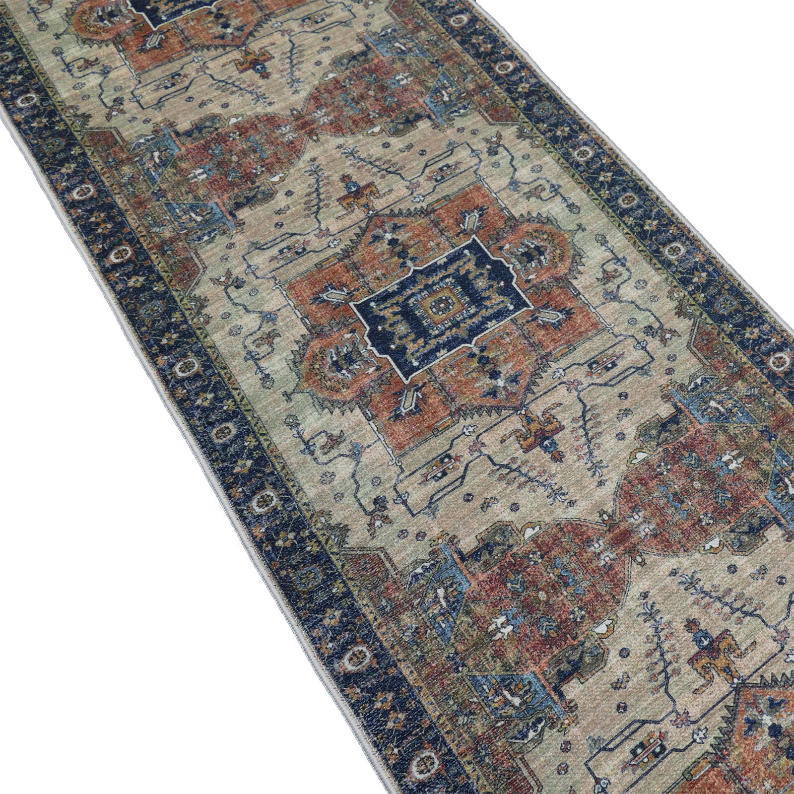 Runner Rug for Hallways Oriental Medallion Design Cotton Non-Slip 25" W gallery