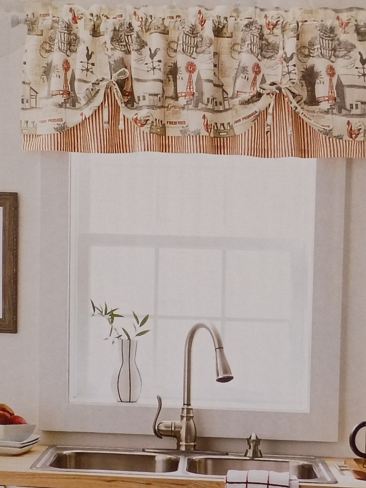 Better Homes & Gardens RED RUSTIC FARM Light Control VALANCE 60x16 ROD POCKET gallery
