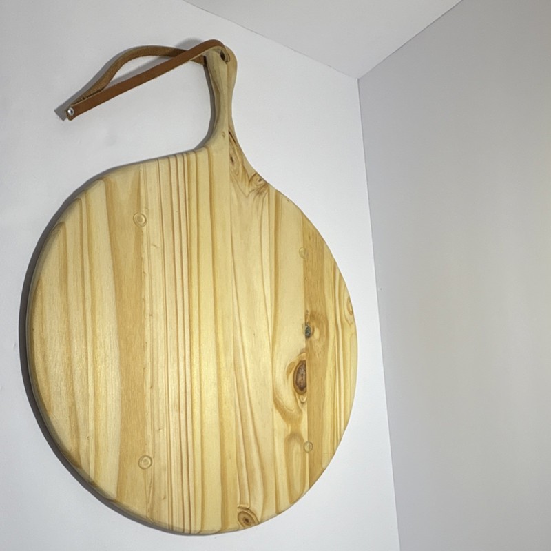 Wood Cutting Board Round Large Solid Plain Light Yellow Handle Brown gallery