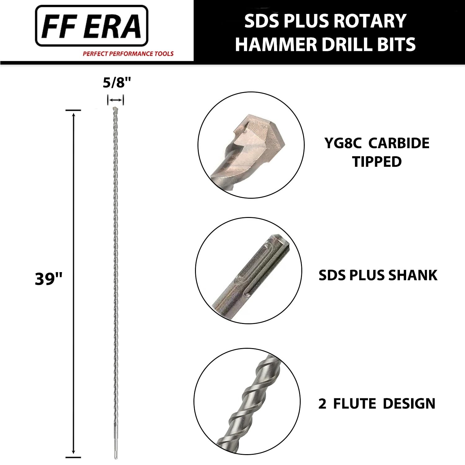 5/8 Inch x 39 Inch SDS Plus Rotary Hammer Drill Bit - U-Flute - Carbide Tipped gallery