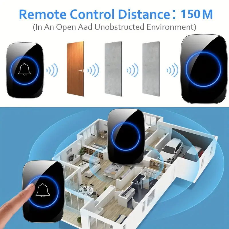 Wireless Doorbell Chime Waterproof Plugin Receiver Adjustable Volume 1000FT Kit gallery