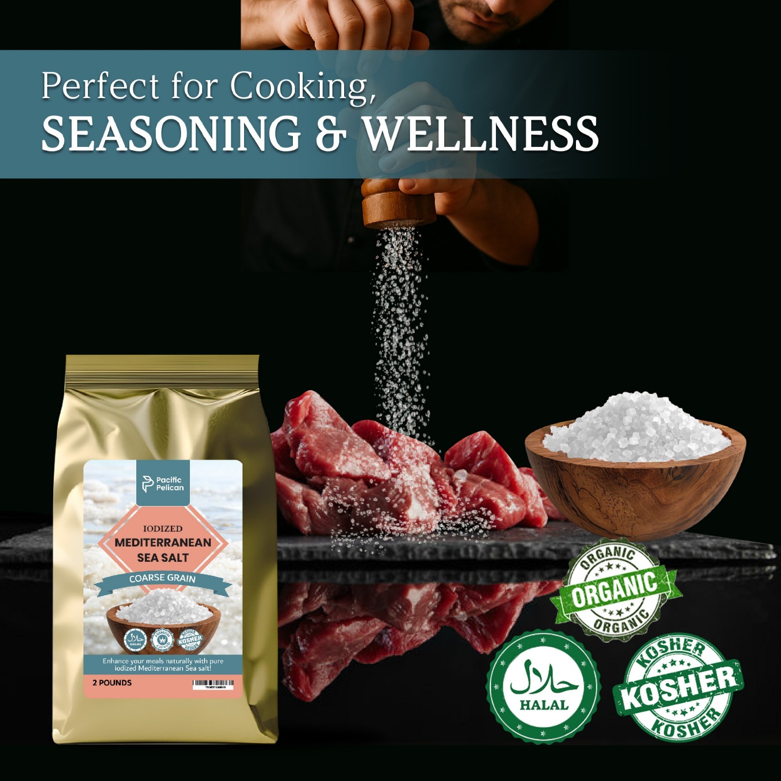Pacific Pelican Coarse Grain Iodized Mediterranean Sea Salt, 2 Pounds, Pack of 2 gallery