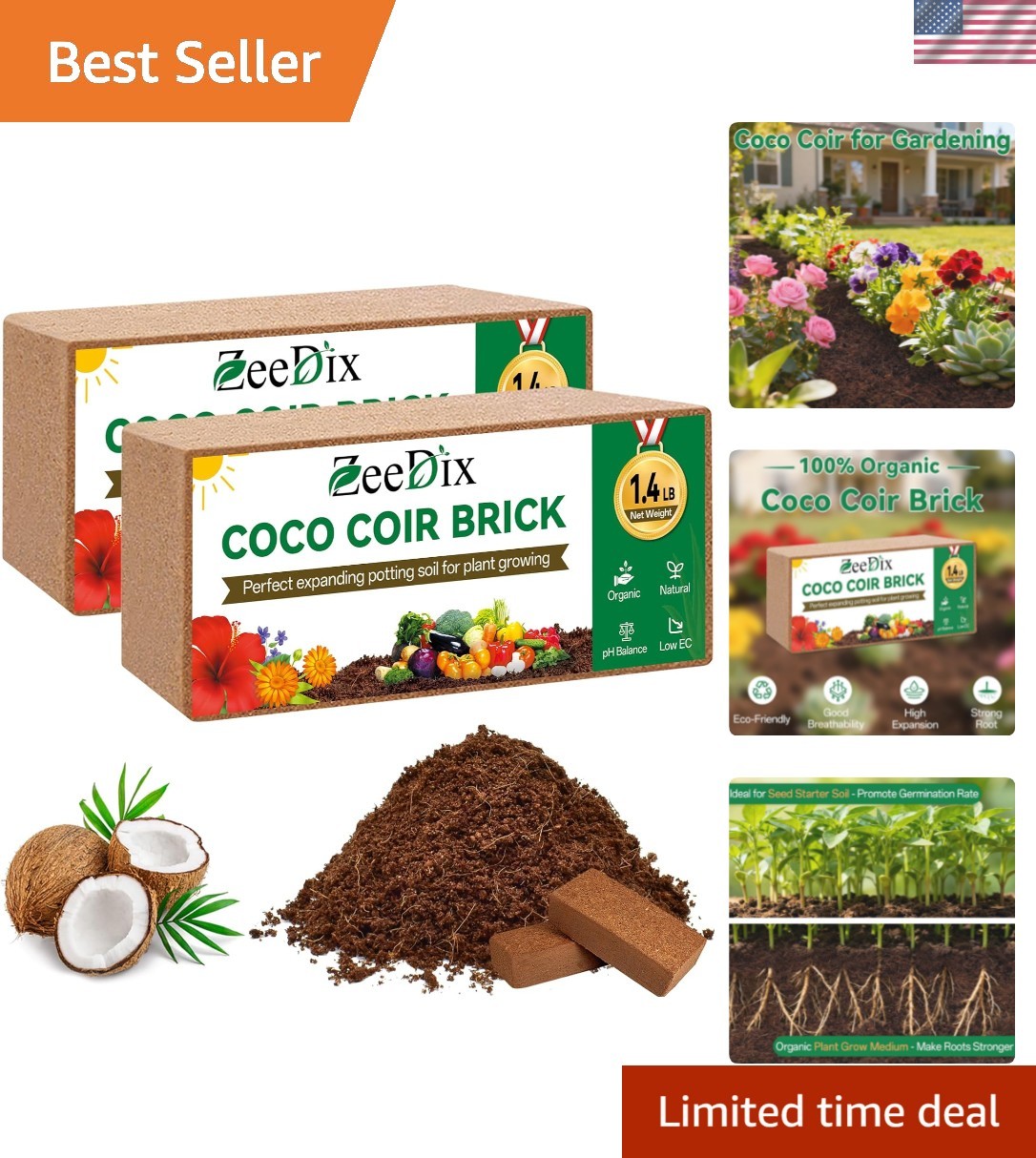 2 Pcs Coco Coir Brick for Plants- 100% Organic Coconut Coir for Garden Soil &... gallery