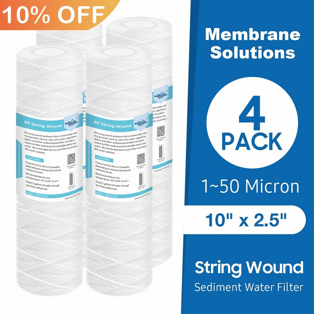 4 Pack 2.5" x 10" String Wound Sediment Water Filter Whole House RO Replacement