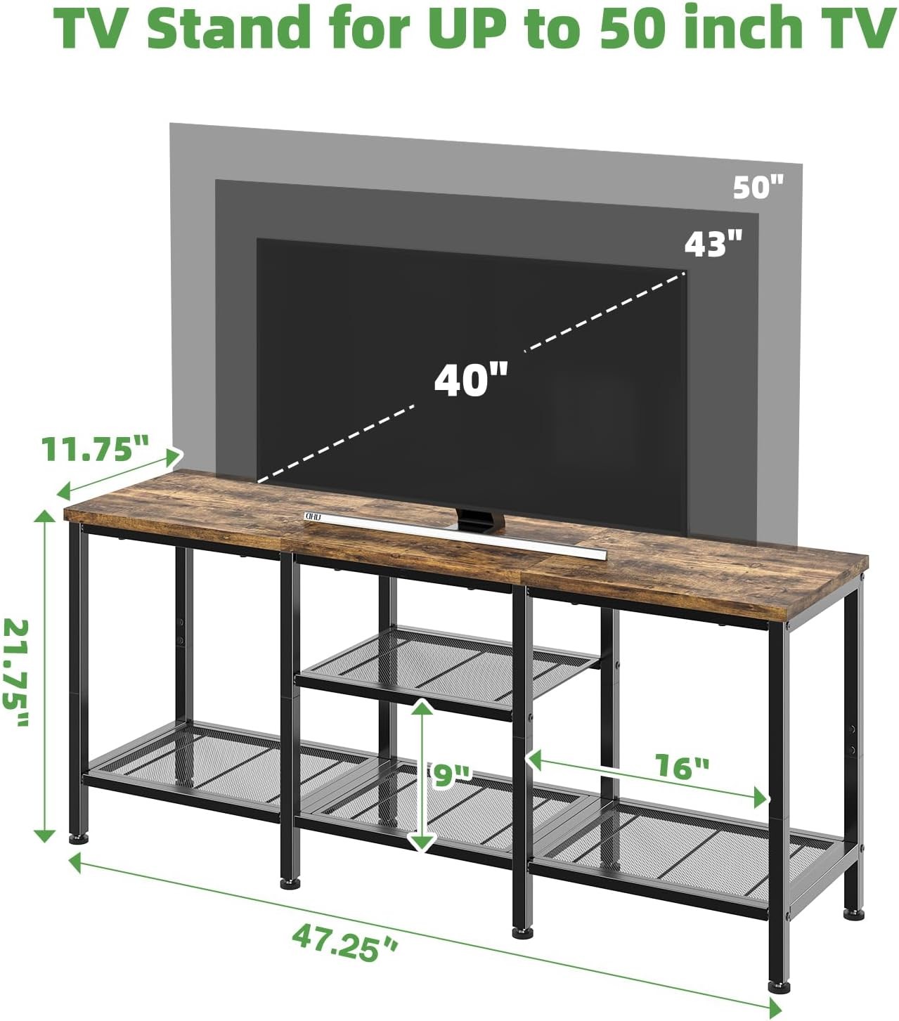 TV Stand for 50 Inch TVs Entertainment Center with Open Storage Shelves Media gallery